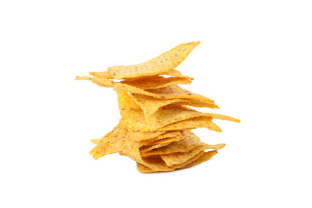 PNG,Triangular potato chips, isolated on white backgroundの写真素材