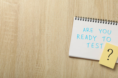 The inscription on the notepad: "Are you ready?"の写真素材