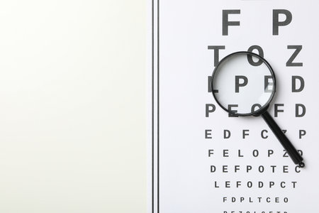 Magnifying glass with paper plate for vision testの写真素材