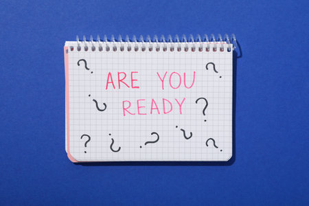 The inscription on the notepad: "Are you ready?"の写真素材