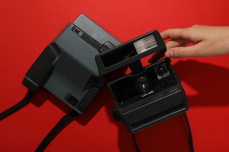 Retro cameras, shooting on retro cameras conceptの写真素材