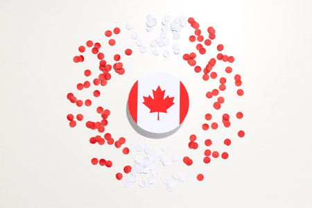 Maple leaf with decorations on a light backgroundの写真素材