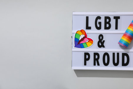 LGBT parade concept, inscription on white board.の写真素材