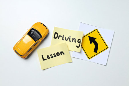 Traffic signs and vehicles on a white background.の写真素材