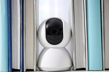 White surveillance camera on a light background