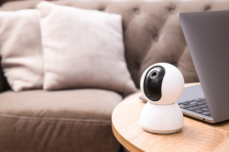The surveillance camera is on the tableの写真素材