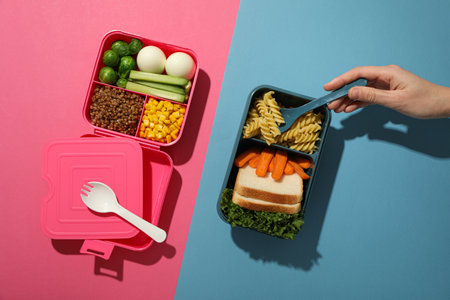 Two stylish lunch boxes with delicious food