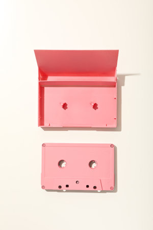 Pink tape recorder on a white background