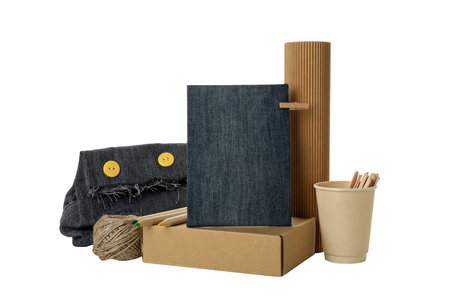 PNG, Paper cup, box, twine and bag, isolated on white backgroundの写真素材