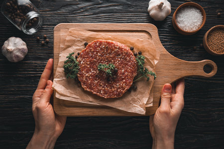 Ground meat, concept of cooking tasty meat foodの写真素材