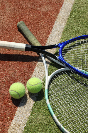 The main attributes of big tennis, racket and ball.