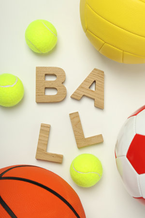 Balls for various sports on a light backgroundの写真素材