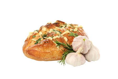 PNG, Garlic bread and garlic, isolated on white backgroundの写真素材