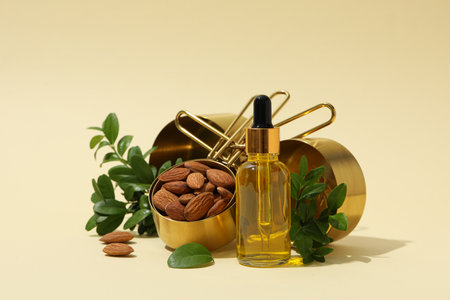 Skin care and body care concept - almonds, almond oilの写真素材