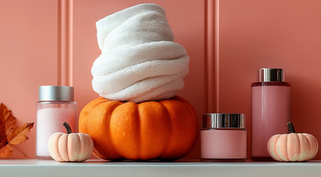 A pumpkin with a towel, created with the help of generative AI technology.の写真素材