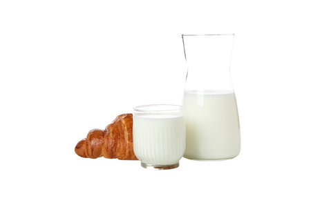 PNG,Croissant with milk, isolated on white backgroundの写真素材