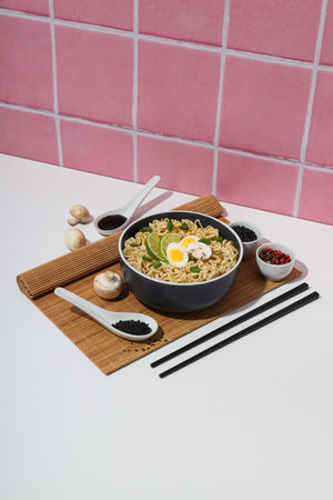 Concept of tasty fast food - instant noodlesの写真素材