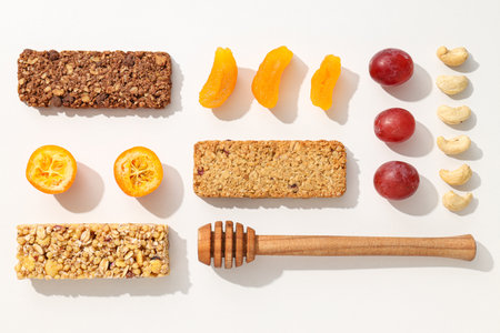Granola Bars with dried apricots and fruitsの写真素材