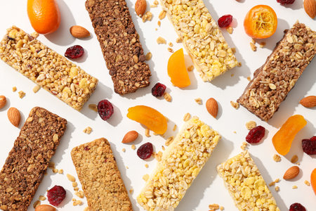 Granola Bars with almonds and dried fruitsの写真素材