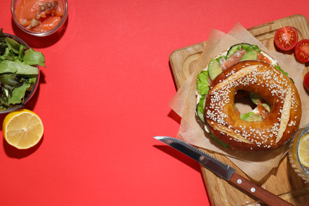 Bagel sandwich, concept of tasty food for breakfast and lunchの写真素材