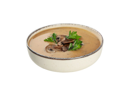 PNG,A bowl of cream of mushroom soup, isolated on white backgroundの写真素材