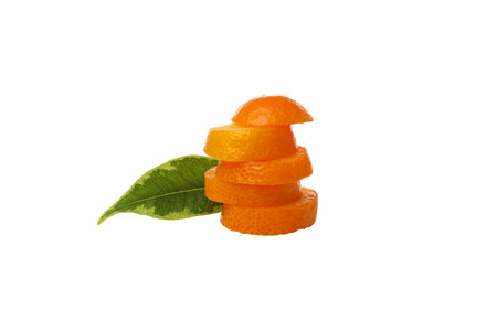 PNG, Sliced kumquat fruit and leaf, isolated on white backgroundの写真素材