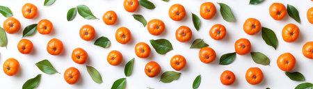 Persimmon fruits and leaves on white background top view, created with Generative AI technologyの素材