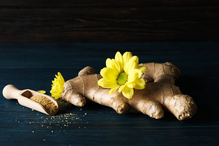 Seasoning and spices concept - ginger, homemade seasoning