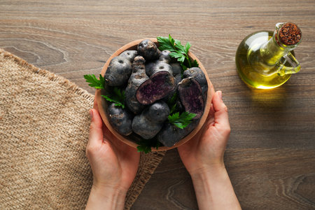 Concept of unusual vegetable - purple potato vegetableの写真素材