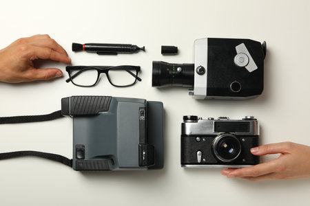 Retro cameras, shooting on retro cameras concept