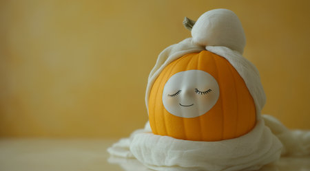 A pumpkin with a mask on its face, created with the help of generative AI technology.の素材