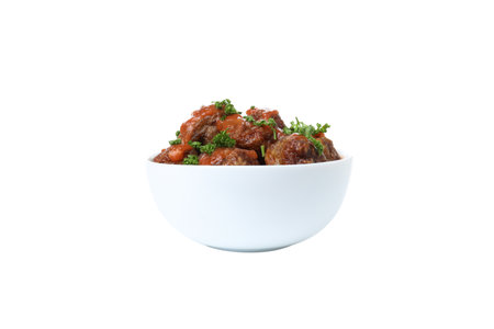 PNG, meatballs in a plate, isolated on white background.の写真素材