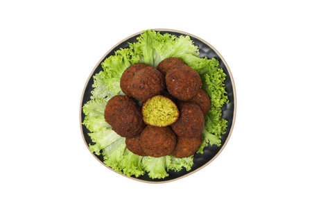 PNG, falafel in a plate, isolated on white background.の写真素材