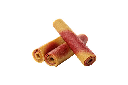 PNG, Three rolls of fruit pastille, isolated on white backgroundの写真素材