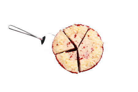 PNG, Sliced red velvet cake, isolated on white background, top view