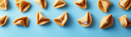 Fortune cookies on blue background top view, created with Generative AI technologyの素材