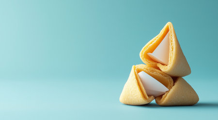Fortune cookies on blue background with space for text, created with Generative AI technologyの素材