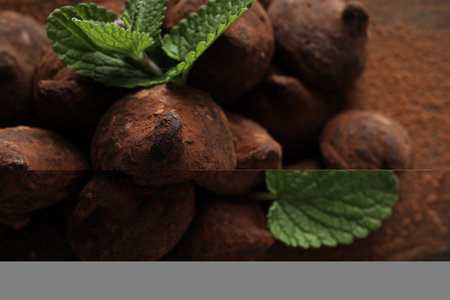 Chocolate truffles, concept of delicious sweet foodの写真素材