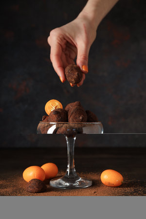 Chocolate truffles, concept of delicious sweet foodの写真素材