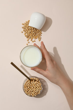 Soy and milk, concept of healthy food and drinkの写真素材