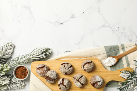 Delicious Grinkle cookies on a wooden board.の写真素材