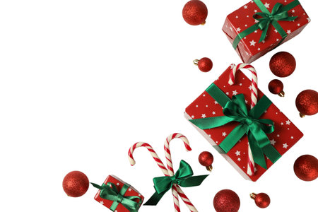 Happy New Year, gift boxes and decorations with space for text, created with Generative AI...