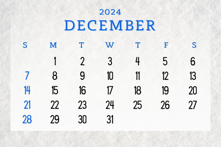 Calendar 2025, calendar for December on a background of snowの写真素材