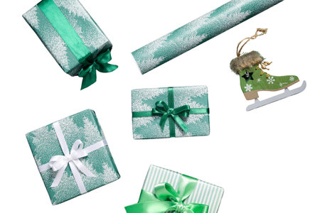 PNG, New Year gift, Christmas gifts isolated on white background.の写真素材