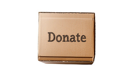 PNG, volunteer day, fundraising, box with inscription, isolated on white background, generated by artificial intelligence, AI.の素材