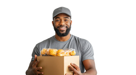 PNG, volunteer day, fundraising, male volunteer, isolated on white background, generated by artificial intelligence, AI.の素材