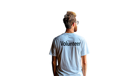 PNG, volunteer day, fundraising, male volunteer, isolated on white background, generated by artificial intelligence, AI.の素材