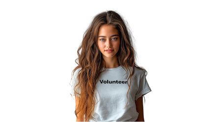 PNG, volunteer day, fundraising, girl volunteer, isolated on white background, generated by artificial intelligence, AI.の素材