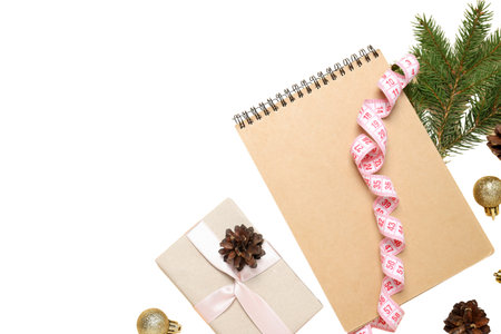 PNG, Sports new year, notebook with centimeter tape, isolated on white background.の写真素材