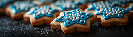 Festive cookies for Hanukkah, created using Generative AI technology.の素材
